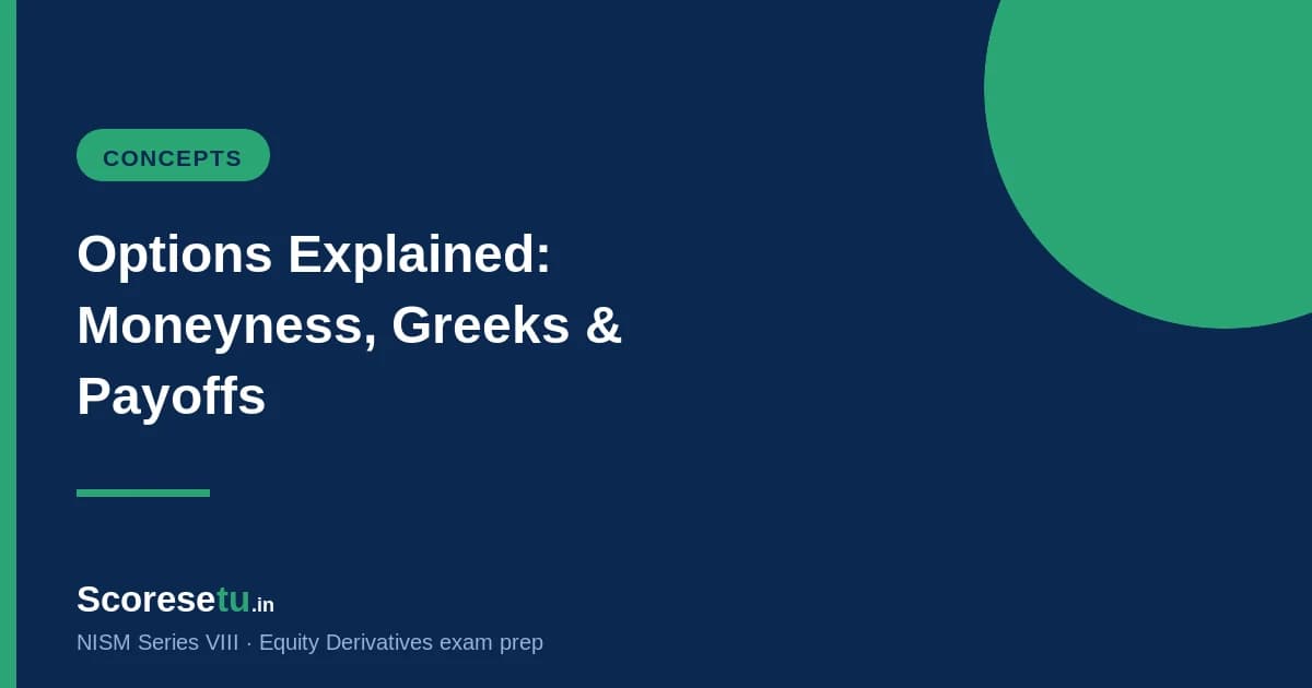 Options Explained for NISM VIII: Moneyness, Greeks and Payoffs — NISM VIII exam preparation by ScoreSetu